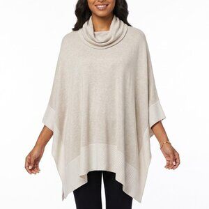 NWT Chico’s Paula Cowl Neck Poncho Stripe Border Contemporary Taupe Size L/XL